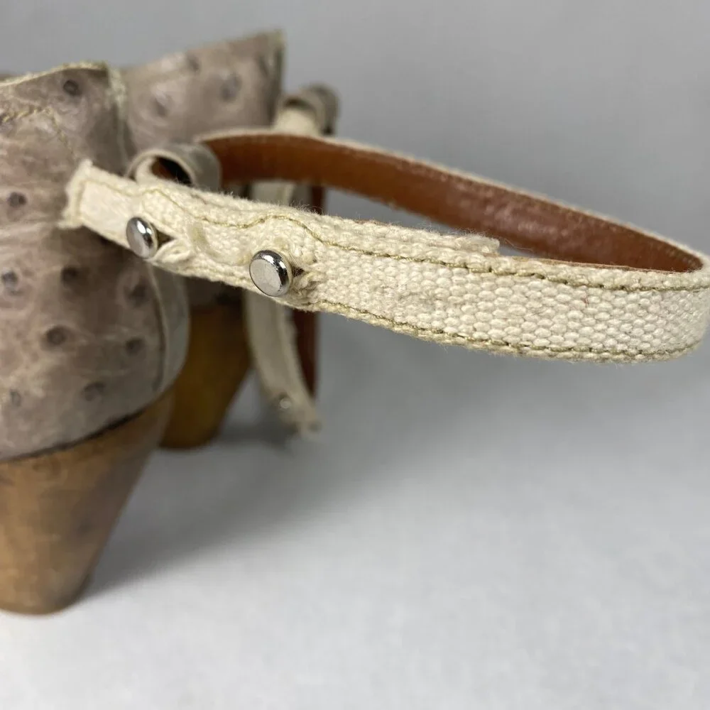 Rachel Comey Pinion Ostrich Leather Booties Gray Ankle Strap Wood Heel 7